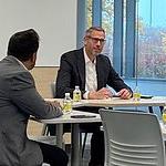 Illinois state treasurer Mike Frerichs talking while seated at table