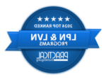 horizontal blue ribbon on top of blue circle with text 2024 top ranked LPN & LVN课程，实用护理.org